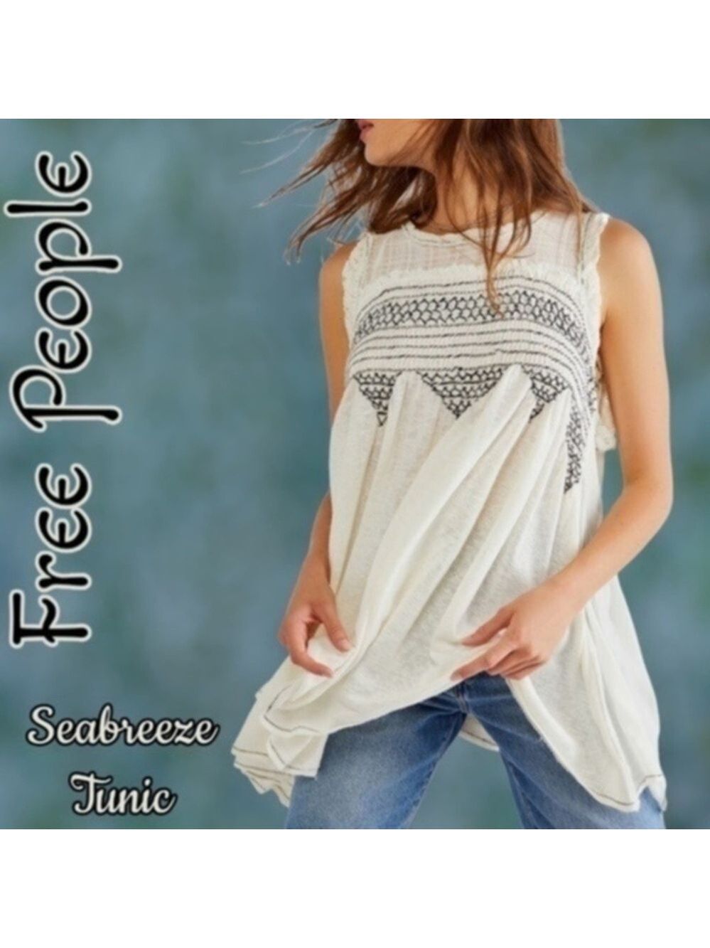 FREE PEOPLE Seabreeze Embroidered Front Button-Back Flowy Oversized Tunic NWT